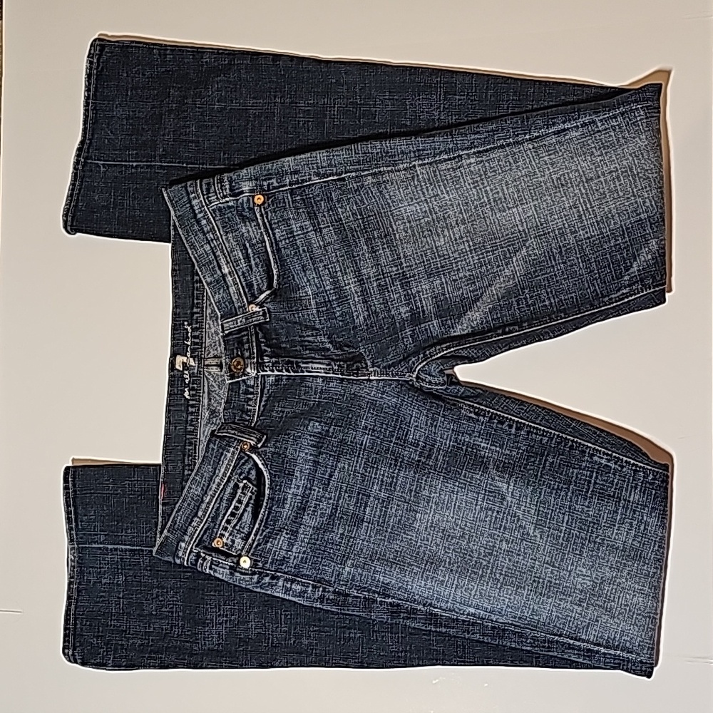7 For All Mankind Blue Jean Denim Pants Straight Leg Whiskering Dark Low-Rise 27